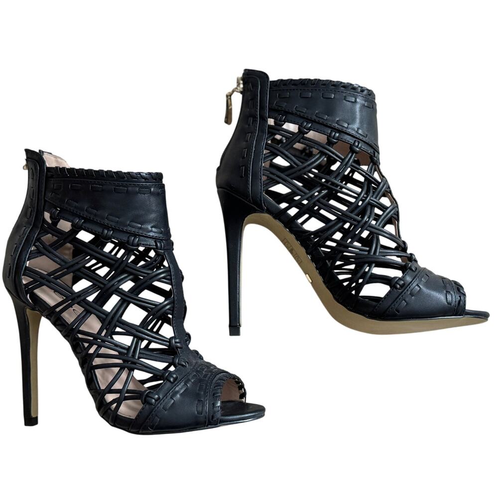 NWOB Bebe Rylea Open Toe Ultra High Black Heels Women's SZ 6 - Picture 5 of 9